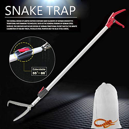 Extendable Snake Tong Reptile Grabber Rattle Snake Catcher Wide Jaw Handling Tool with Lock and Comfortable Grip(Include Snake Bag) (86 inches Extendable Snake Tong) - style: 86 inches Extendable Snake Tong