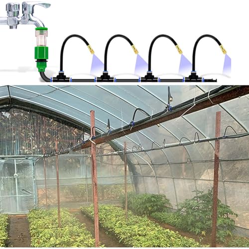 Automatic Greenhouse Drip Irrigation Kit – 20 Brass 360° Adjustable Nozzles, 65FT 1/2" Tubing & Misting System – Easy Setup & Water Saving for Hydroponics, Raised Beds, Flower Gardens & Outdoor Plants