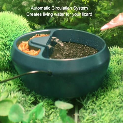 Tnfeeon Reptile Water Fountain Food Bowl Automatic Circulation System Waterfall Spout Lizard Water Dispenser with Food Trough for Bearded Dragon