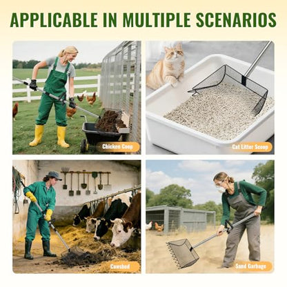 Chicken Poop Scooper, 2-in-1 Coop Scoop & Chicken Coop Rake, Sand Sifting Shovel with Adjustable Stainless Steel Handle, Up to 65 in, No-Bend Cleaning Tool - Patent-Pending (Black) - color: Black