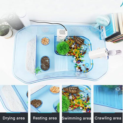 PINVNBY Small Turtle Tank with Basking Platform,2 PCS Plastic Turtles Tank with Artificial Tree,Hermit Crab Habitat Terrariums Easy to Clean,Durable,Safe(Blue) - color: Blue, size: 【2 PCS】
