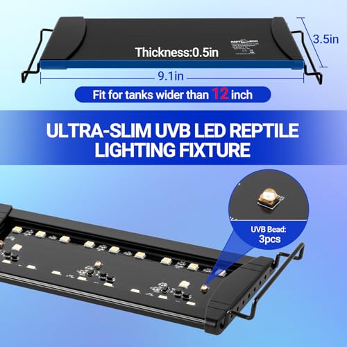 REPTIZOO UVB Reptile Light with Dimming, 10 inch UVA UVB LED Lamp for Bearded Dragon Turtle, 10W UVB Bulb Aluminum Fixture with Controller, 5 UVI Auto Mode, 0–100% Dimming & 9 Timer, Power-Off Memory - size: 10“