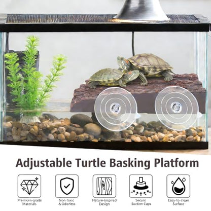 Turtle Basking Platform, 1 Count | Realistic Bark Design, 3 Strong Suction Cups, Sloped Ramp, For Aquatic Turtles, Reptiles, Frogs, Lizards