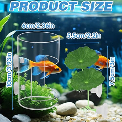 Fish Tank Food Tray with Suction Cups Comes with Two Single-Layer Small Lotus Leaves, Feeding Tube Supplies, Breeder Box for Aquarium, Round Aquariums & Fish Bowls Accessories - color: 4.Transparent
