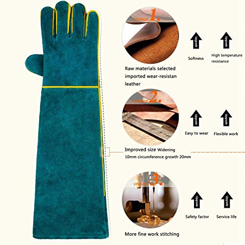 Animal Handling Gloves - 60CM Durable Bite & Scratch Resistant Gloves for Bathing, Grooming, Welding, Handling Dogs, Cats, Birds, Snakes, Parrots, Lizards, Reptiles - color: Green, 60 Cm
