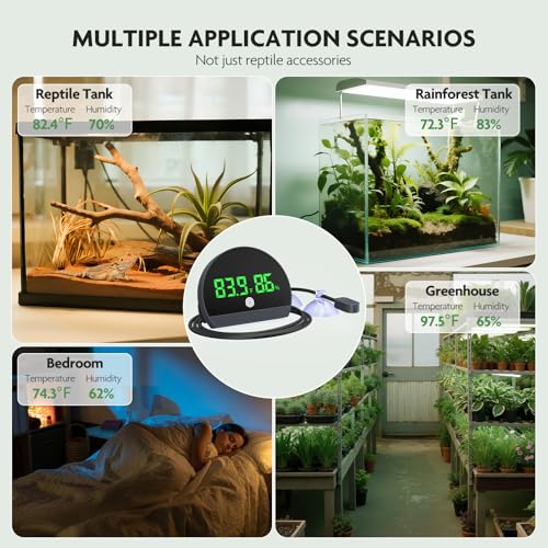 PAIZOO LED Rechargeable Reptile Thermometer Hygrometer, Always-on Display | Temperature Accuracy ±0.1℉, Long Battery Life, Switch Between ℉/℃, Reptile Tank Thermometer with 59.05" Type-c Charging Cable