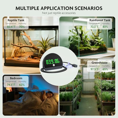 PAIZOO LED Rechargeable Reptile Thermometer Hygrometer, Always-on Display | Temperature Accuracy ±0.1℉, Long Battery Life, Switch Between ℉/℃, Reptile Tank Thermometer with 59.05" Type-c Charging Cable