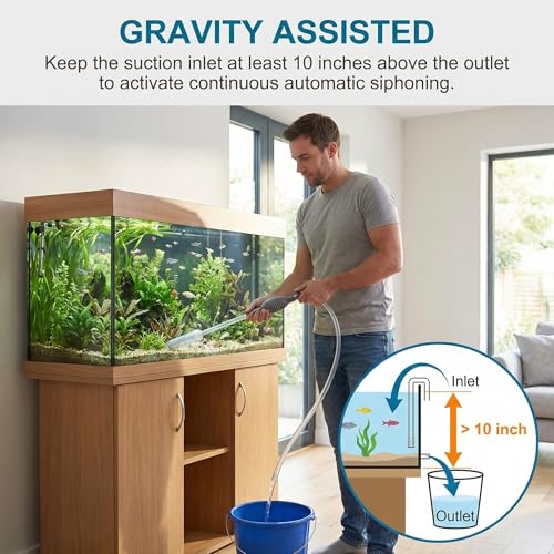 Delyle Aquarium Siphon Gravel Cleaner, 3-in-1 Fish Tank Vacuum with Sand Washer, Water Changer, 5.7ft Hose, Flow Control, Manual Hand Pump