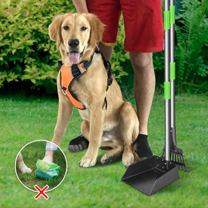 Pooper Scooper, Dog Pooper Scooper Long Handle Stainless Metal Tray and Rake for Medium Small Dogs Heavy Duty Pet Supplies to Use for Grass, Dirt or Gravel - size: 1. Rake + Tray