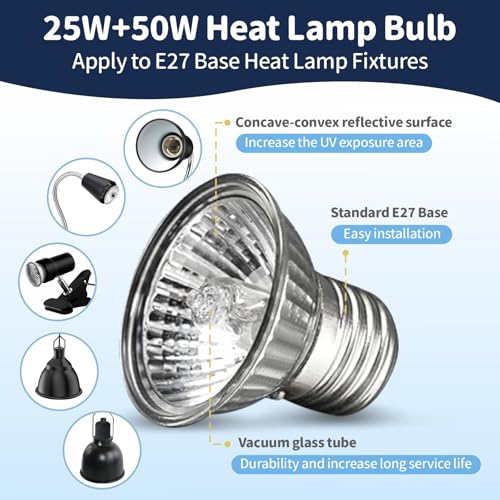 GOZILLA 4 Pack Reptile Heat Lamp, E27 UVA UVB Reptile Light Bulb, Heat Light Bulb for Tortoise, Bearded Dragon, Snakes.(2PCS 25W + 2PCS 50W) - color: Light Bulb-4 Pack (25w*2+50w*2)