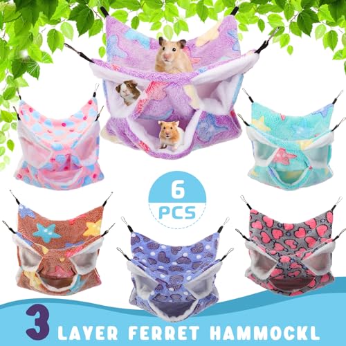 Sadnyy 6 Pcs Rat Hammocks Small Rodent Hanging Bed,Fresh Pattern | Rat Hammock for Cage, Small Animal Hammocks, Sugar Glider Hammock, Rat Cage Accessory for Chinchilla Glider Squirrel Reptiles
