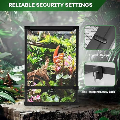 34 Gallon Reptile Tall Glass Terrarium 24" x 18" x 28" - Anti-Escape Design, Dual-Climate Water-Tight Base for Easy Maintenance,Reptile Enclosure with Top Screen Ventilation - size: 34 Gallon-T
