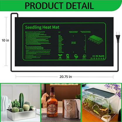 LOCONHA Seedling Heat Mat for Seed Starting, 10" x 20.75" Waterproof | Heating Pad for Indoor Plants Germination (Black 4 Pack) - color: Black 4 Pack