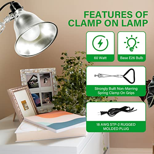Simple Deluxe Clamp Lamp Light Socket with 5.5 Inch Aluminum Reflector, Suit for Max 60 Watt Lamp (No Bulb Included) with 18/2-Gauge 6 Feet Cord, 1-Pack - size: 5.5 Inch (60 Watts), style: 1-Pack