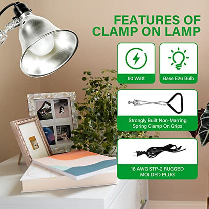 Simple Deluxe Clamp Lamp Light Socket with 5.5 Inch Aluminum Reflector, Suit for Max 60 Watt Lamp (No Bulb Included) with 18/2-Gauge 6 Feet Cord, 1-Pack - size: 5.5 Inch (60 Watts), style: 1-Pack