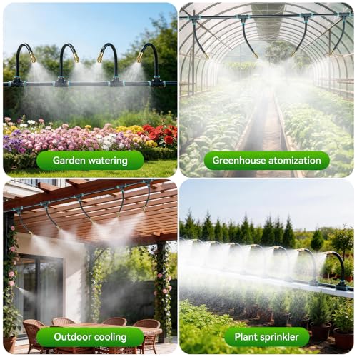 360°Adjustable Drip Irrigation System,200FT Irrigation System for Garden | 32 Copper Nozzles,141Pcs Automatic Misting Sprinkler,5/16"Tubing, Ideal for Raised Bed,Patio, Lawn, and Yard Care Projects - size: 200Ft