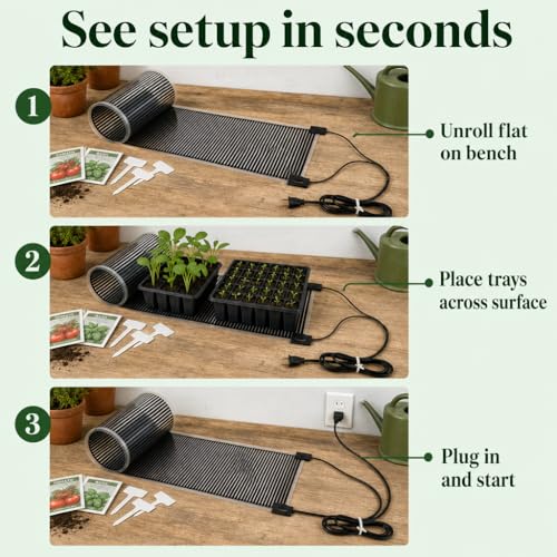 Seedling Heat Mat 11 in x 120 in, 10 Ft Grow Bench Warming Mat | Made in USA, Extra-Long Plant Warming Pad for Multiple Trays, Helps Warms 10-20°F Above Ambient, Water-resistant, Germination - size: 11" x 120"