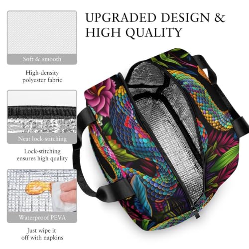 Vibrant Snake Lunch Bag for Women Men | Insulated Lunch Box Leakproof Food Meal Containers Reusable Foldable 6L Capacity Lunch Tote Bags for Work Picnic Travel - color: Style 1