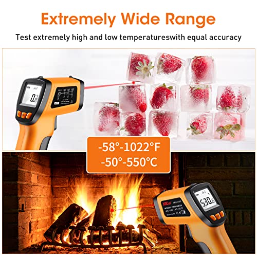 Laser Thermometer Infrared Temp Gun with Self Calibration -58°F to 1022°F (-50°C to 550°C), Not for Human Digital Infrared Thermometer Pyrometer with Backlit for Kitchen Cooking Industry, Automotive - color: Yellow -58°F ~ 1022°F