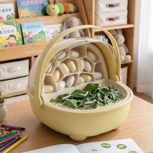Silkworm Breeding Box Small Pet Feeding Container Transparent Removable Habitat Cage Portable Reptile House with PP for Turtle Frog Snake Suit, Yellow - color: Yellow