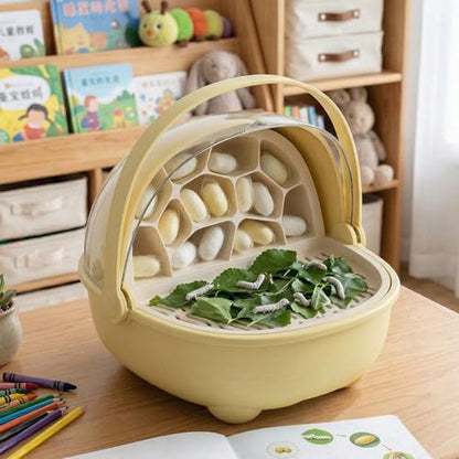 Silkworm Breeding Box Small Pet Feeding Container Transparent Removable Habitat Cage Portable Reptile House with PP for Turtle Frog Snake Suit, Yellow - color: Yellow