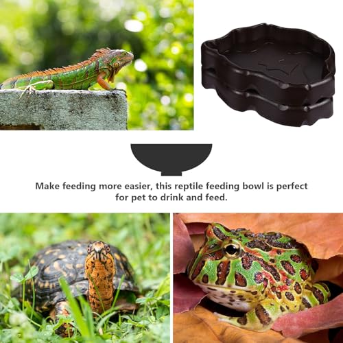 Outanaya 2pcs Reptile Feeding Bowl for Pet and Lizard, Nonporous Synthetic Resin Food and Water Dish, Black Cage Feeder to Avoid Worms Escaping, for Feeding Scenario