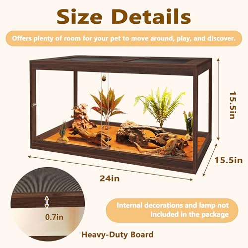Retile Tank,Bearded Dragon Tank,Lizard Tank with Metal Mesh Roof Door, Acrylic Panel Snake Tank with Lock Design - color: Walnut, size: 27 Gallons