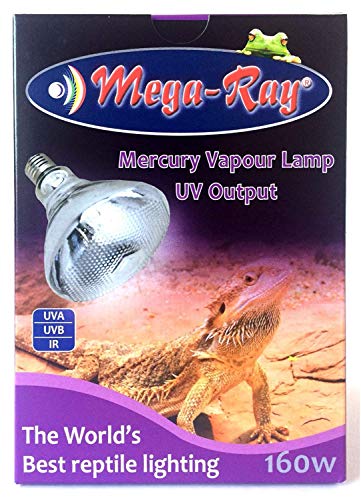 Mega-Ray Mercury Vapor UV Light Bulb/Lamp for Reptile and Amphibian Use Tortoise Lizard, UVA UVB, High-Intensity Heat Bulb of UV and Basking - 160 Watts (120V) | Tortoise Lizard, UVA UVB, High-Intensity Heat Bulb of UV and Basking