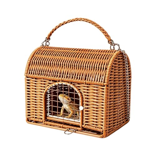 Lizard Carrier Handle Carrying Bird Cage | All Season Washable Rattan Bird Carrier Travel Cage for Lizard Leopard Gecko Spider Tortoise Snake Bunny