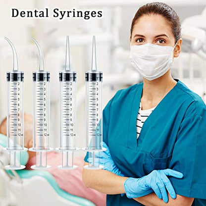 Nuanchu 20 Pieces 12 ml Dental Syringe Irrigation with Curved Tip Straight Tip, Wisdom Teeth Irrigation Syringe Disposable Mouthwash Cleaner for Oral Care, Animal Feeding