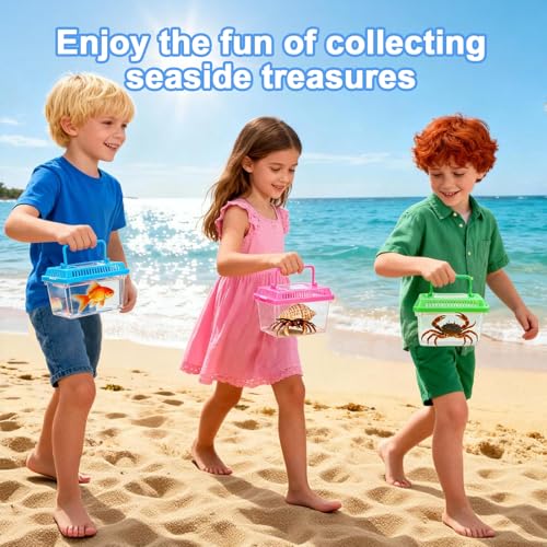 15 Pcs Small Plastic Reptile Carrier, Tarantula Enclosure Snake Breeding Box, Mini Fish Tank Portable, Beach Aquarium for Turtle Hermit Crab Spider Snake Bearded Lizard (5.1 x 3.5 x 3.5)