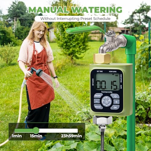 HOMENOTE Misting Cooling System with Timer, 26FT Misting Hose | 7 Brass Nozzles, 3/4" Brass Adapter, Water Timer with Mist Mode & Irrigation Mode, For Patio Cooling and Garden Watering - size: 26FT / 8M