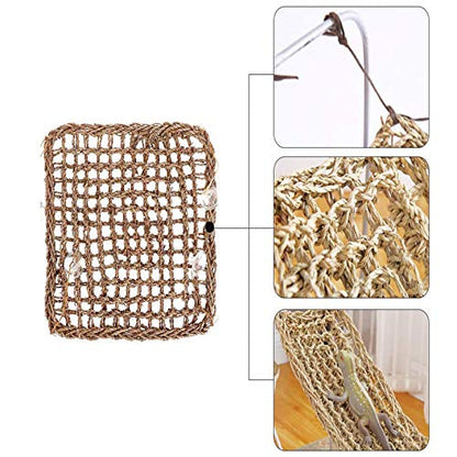 Tfwadmx 2 Pack Bearded Dragon Hammock, Reptile Climbing Decor, Lizard Lounger 100% Natural Seagrass Fabric Hammock for Reptiles, Geckos, Anoles, Iguanas, Hermit Crabs, Triangular - size: 12x8In