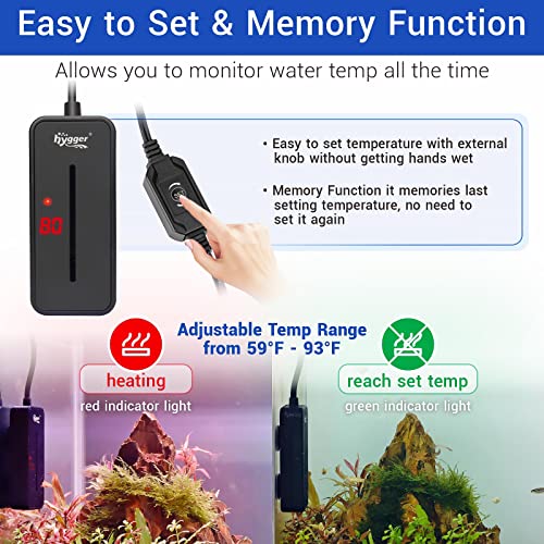 hygger Small Submersible Aquarium Heater 50W Mini Betta Fish Tank Heater with LED Display Adjustable Temperature for 5-10 Gallon Freshwater Saltwater Coral Reef Tanks - size: Small