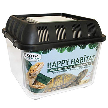 Happy Habitat (Standard) - Ventilated Enclosure & Breeder Box - for Live Feeder Insects, Reptiles, Amphibians & Other Small Pets - Durable Plastic Portable Terrarium - size: Standard