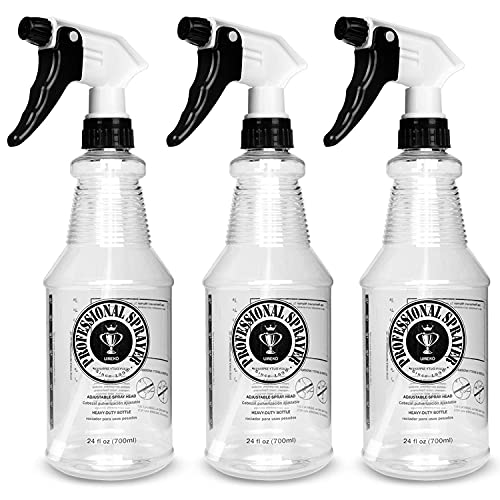 Plastic Spray Bottle 24 oz, 3-Pack for Cleaning, Car Detailing, Planting | Heavy-Duty Empty Sprayer Bottles, Leak-Proof, Better Trigger, Measurements, All-Purpose with Measurements & Adjustable Nozzle
