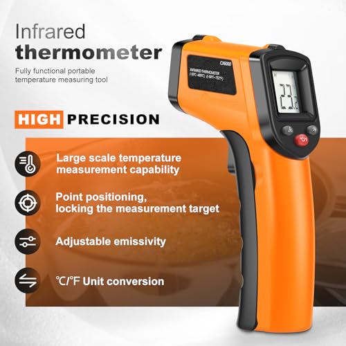Laser Temperature Gun, Non-Contact Digital Infrared Thermometer, Adjustable Emissivity, -58℉~752℉ Precision Temperature Tester Handheld for Grill, Meat, Food, Candy, Automotive, HVAC Tools