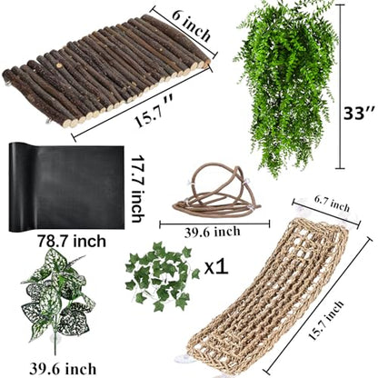 RUNANIA Bearded Dragon Tank Accessories, Reptile Mat Hammock Plants Bridge Jungle Climber Vines Terrarium Decorations for Bearded Dragon Lizard Snake - size: Large