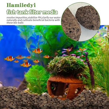 Hamiledyi 6 LB Aquarium Filter Media Bio Balls Ceramic Rings Media with Mesh Bag for Fish Tank and Pond Canister Biological Biofilter Filter (Black)