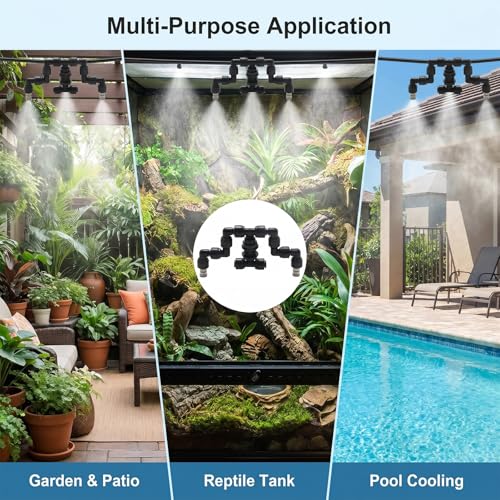 Reptile Misting Spray Nozzle for Rainforest Tank Pet Cooling Adjustable Reptile Nozzle Fogger Mist Sprinkler for Full Water Coverage, Replacement Micro Spray Nozzles (Dual Head, 360 Degree Adjustable) - color: black