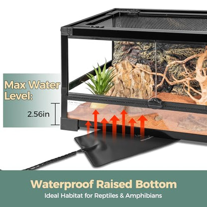 15 Gallon Full Glass Reptile Tank, Quick Fold Reptiles Enclosure with Waterproof Base, Top Screen Ventilation, 24" x 12" x 12" Front Opening Terrarium for Gecko, Lizard, Hermit Crab, Frog - size: 24" x 12" x 12"