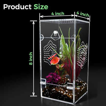 Acrylic Jumping Spider Enclosure, Secure Front Opening Door, 4x4x8 inch, Ventilated Habitat for Tarantulas, Mantis, Hermit Crabs & Small Pets