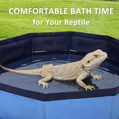Eooqi Foldable Bearded Dragon Bath Tub, Blue 19 x 3.5 in Reptile Pool | Collapsible Non-Slip Reptile Water Tub for Lizards, Hedgehogs & Small Pets, Reinforced Bottom for Stability & Grooming - color: Blue