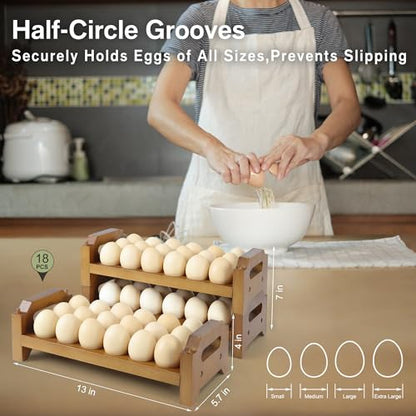 2-Tier Wooden Egg Holder for 36 Eggs | Wooden Egg Holder Countertop with Carry Handle for Chicken, Duck, and Quail Eggs (Stackable) - color: Stackable