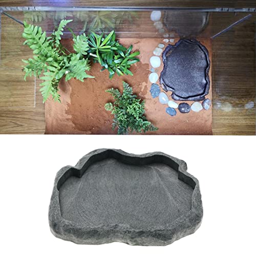 ECSiNG Reptiles Water Tray Tortoise Feeder Lizard Water Dish Resin Drinking Bowl for Tortoise Lizard Frog Terrapin Gecko Spider Scorpion Size M