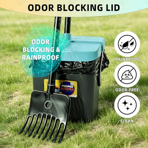 46" Pooper Scooper Swivel Bin & Rake for Large Small Dogs with Bag Attachment, Long Handle Poop Scooper with Lid for Yard (Blue) - color: Blue
