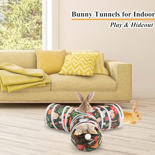 HERCOCCI Rabbit Toys, Bunny Tunnel & Tube, Collapsible 3 Way Rabbit Hideout Tunnel with Chew Toy for Bunny Guinea Pig Ferret Kitten - color: Red