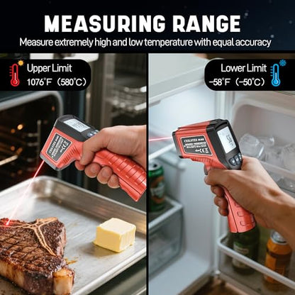 Infrared Thermometer Gun, Infrared Temperature Gun for Cooking, Laser Thermometer Gun -58℉~1076℉ with Adjustable Emissivity & Max/Min, Suitable for Industry, ovens, HVAC (Not for Human) - color: Red