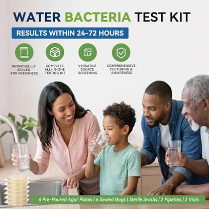 Water Bacteria Test Kit - 6 Pack Pre-Poured Agar Plates with Sterile Swabs | 6cm Professional diy testing kit with sterile petri dishes and swabs to detect mold and bacteria in well, tap, or pool water. - color: Water Bacteria Test Kit