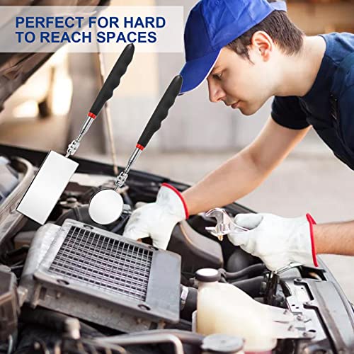 4 Pack Telescoping Inspection Mirror, Flexible Inspection Mirror Round and Rectangular Adjustable Mechanics Mirrors for Checking Auto,Vehicle, Extends up to 25 Inch, 360 Swivel